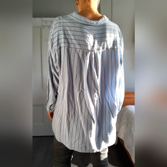 Oversized Striped Button Shirt Gorgeous Fabric Loose & Flowy Lrg 100% Rayon - Picture 13 of 16